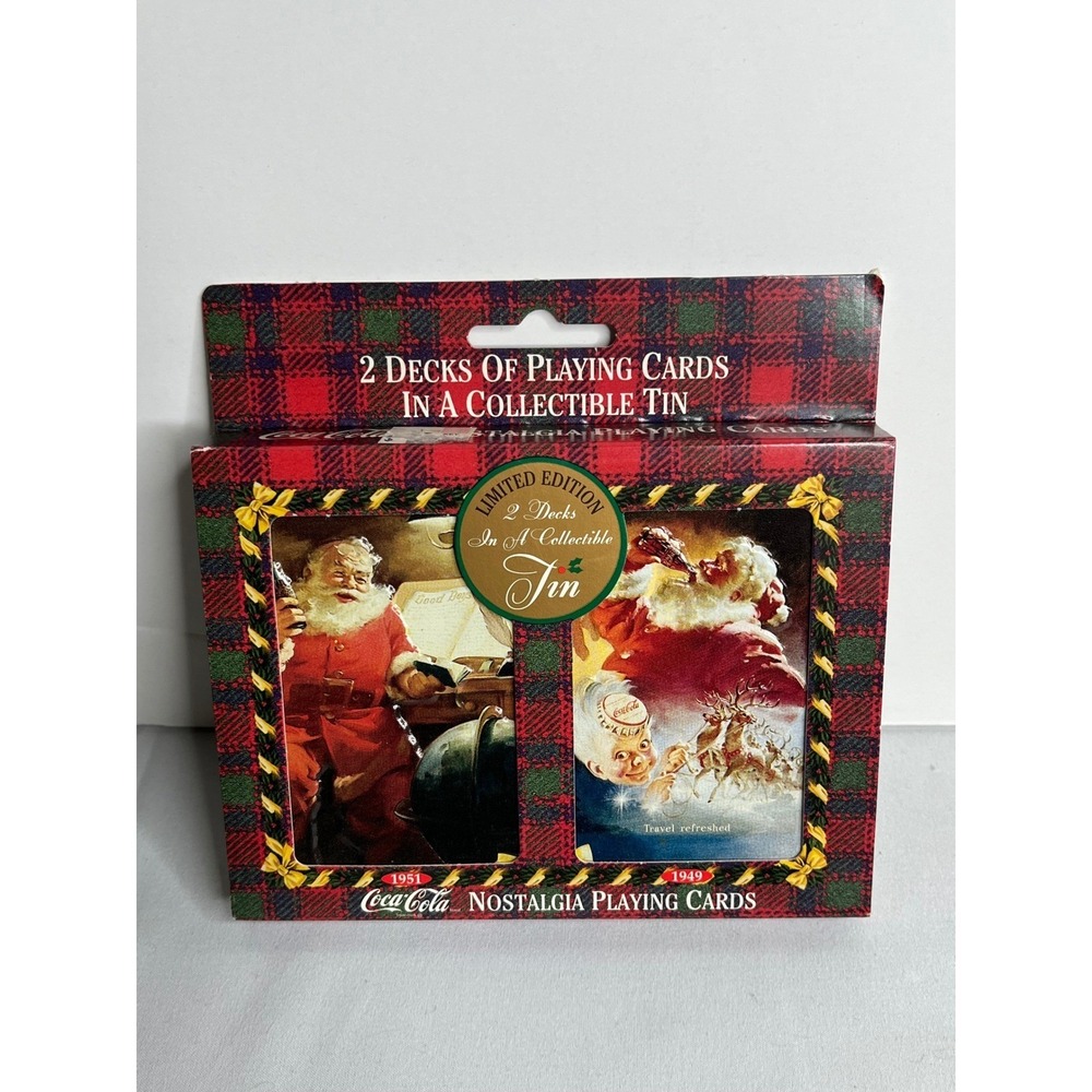 Coca Cola Playing Cards 2 Deck Collectible Tin Santa Christmas Limited Edition